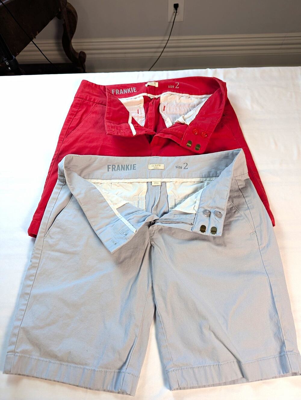 J.CREW Frankie Bermuda sz.2 Shorts Flat Front 8"Inseam Red &Gray pair(both)